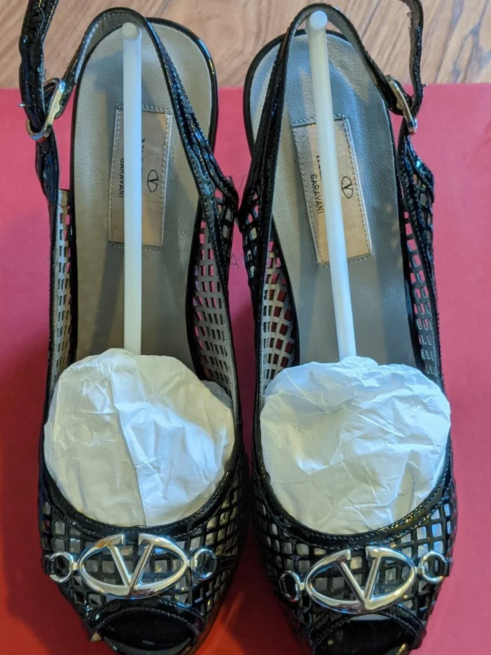 Valentino Garavani Black Mesh Crystal Lattice VLogo Platform Heels 37.5 US 7.5